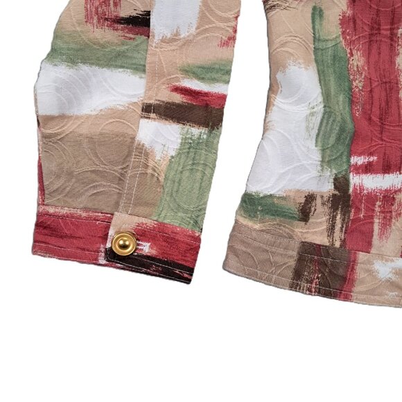 Drapers & Damons Top Women PL Long Sleeve Button Up Artsy Multi Color Cotton - Picture 4 of 10